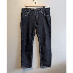 WT02 New York Size 36 x 30 Black Stretch Jeans Mens Pants Skinny Zipper 36x30